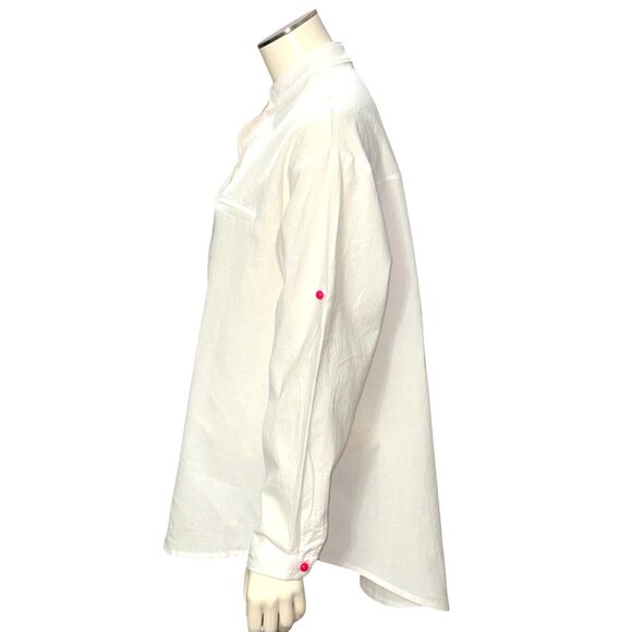 CCC Oversized White Button Up Shirt Colorful Buttons High Low Hem Casual Wear 3X - Picture 2 of 6